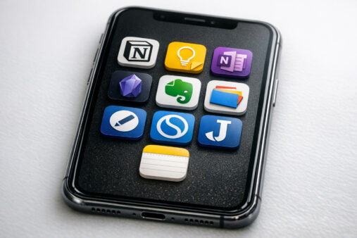Top 10 best free note taking apps for students comparison icons on phone screen 2026