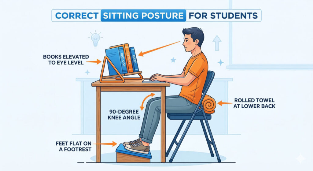 How to improve posture on a cheap budget study chair with towel lumbar support and footrest hacks
