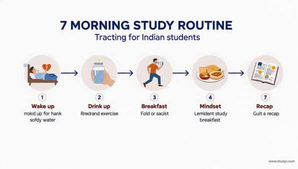 7-step morning routine for students study infographic showing daily morning habit checklist