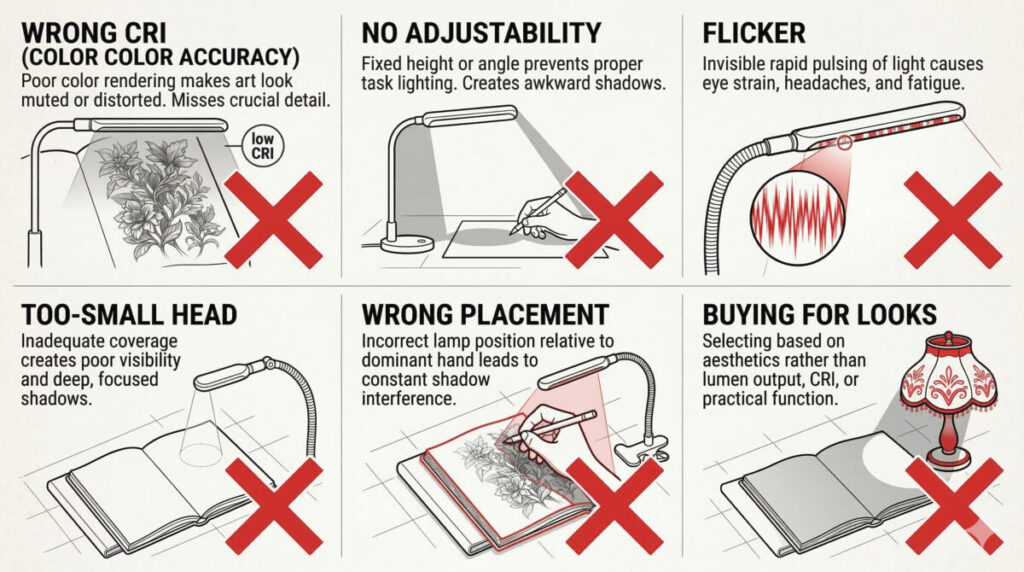 common mistakes buying drawing table lamp infographic