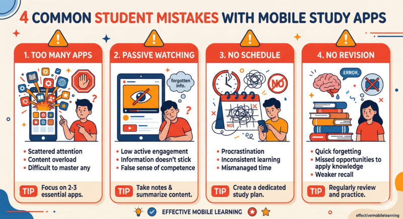 Common mistakes students make while using self study apps — infographic