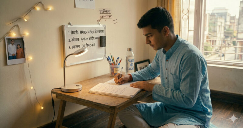 expert tips for study table setup under 2000 rupees – Indian student at organised budget desk